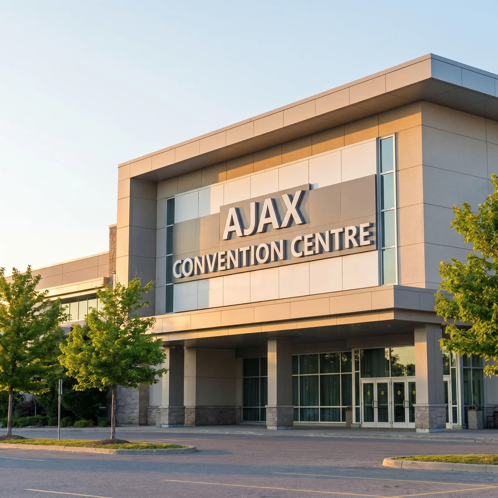 Ajax Convention Centre building at sunset