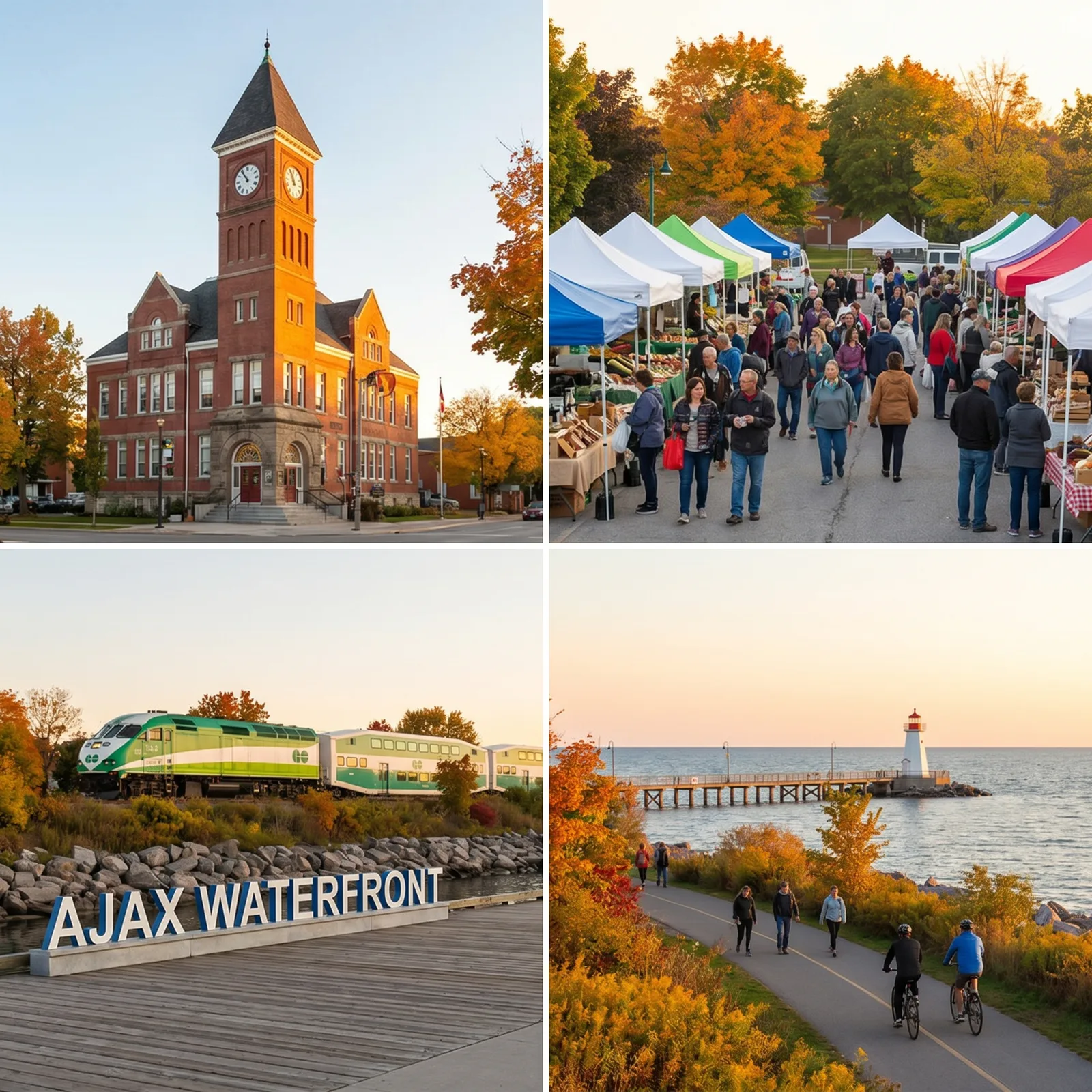 Ajax Town Hall and clock tower with fountains