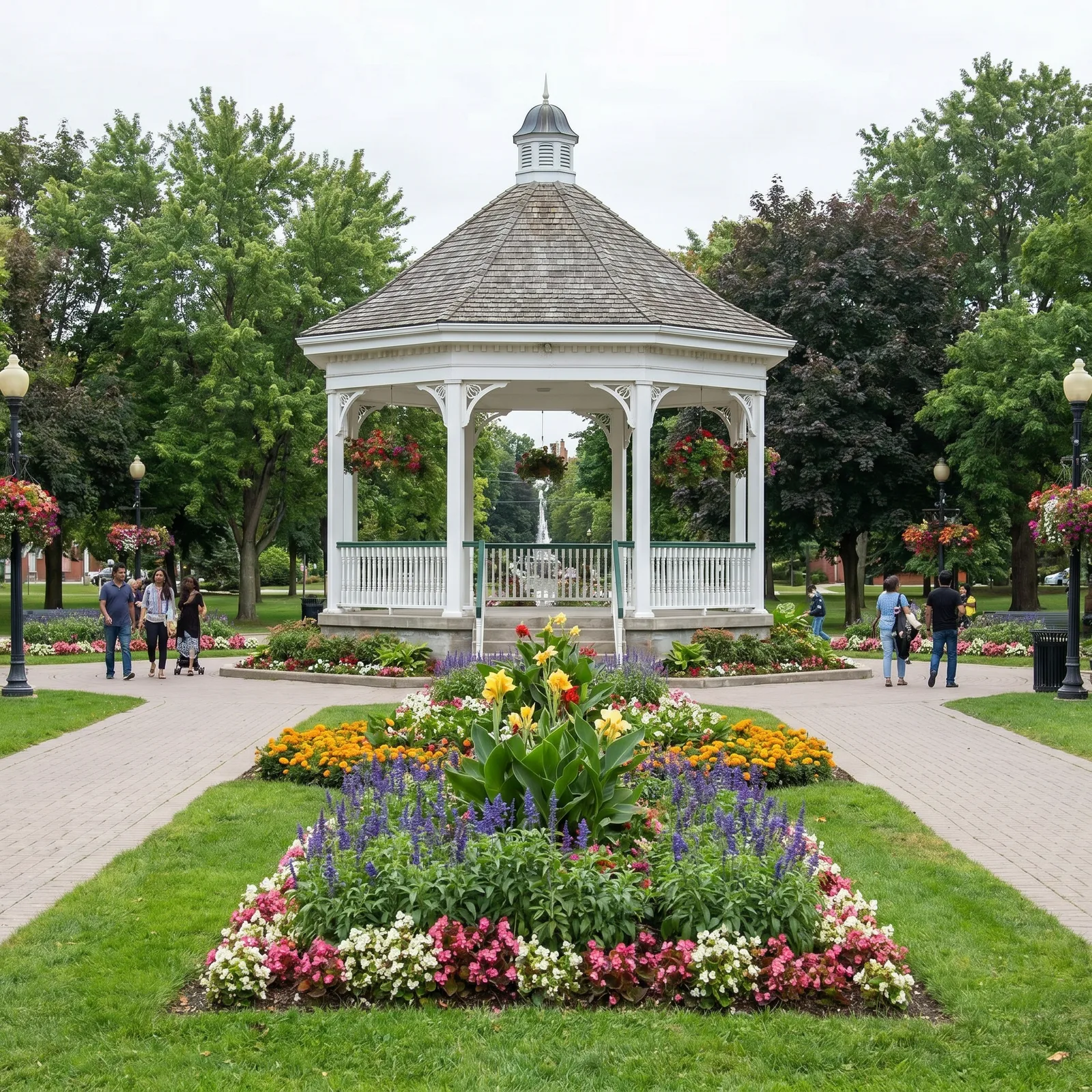 Brampton Gage Park gazebo surrounded by flowers