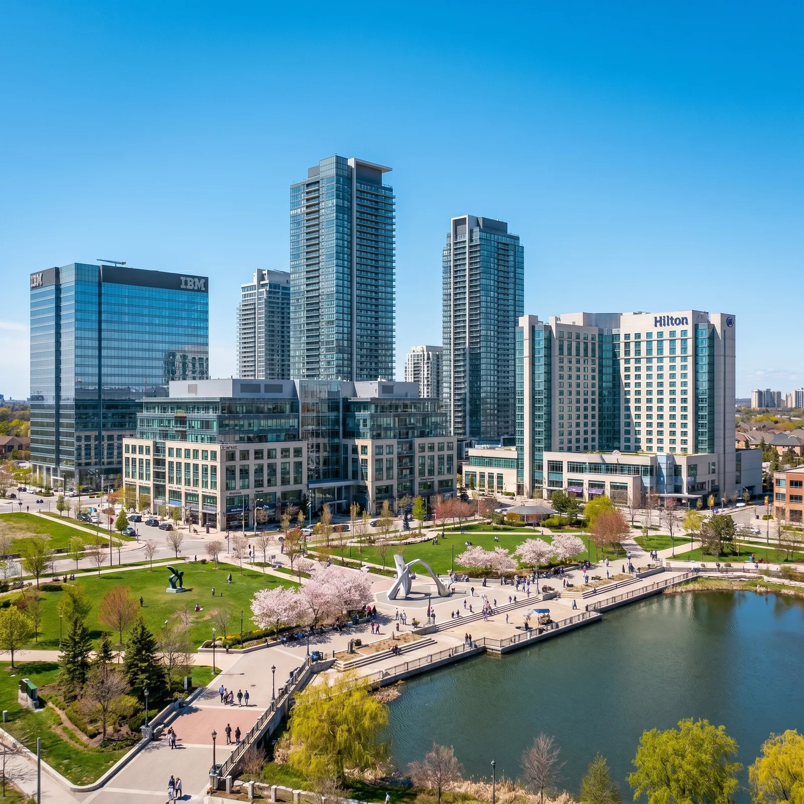 Markham city towers and transit corridor on a sunny day