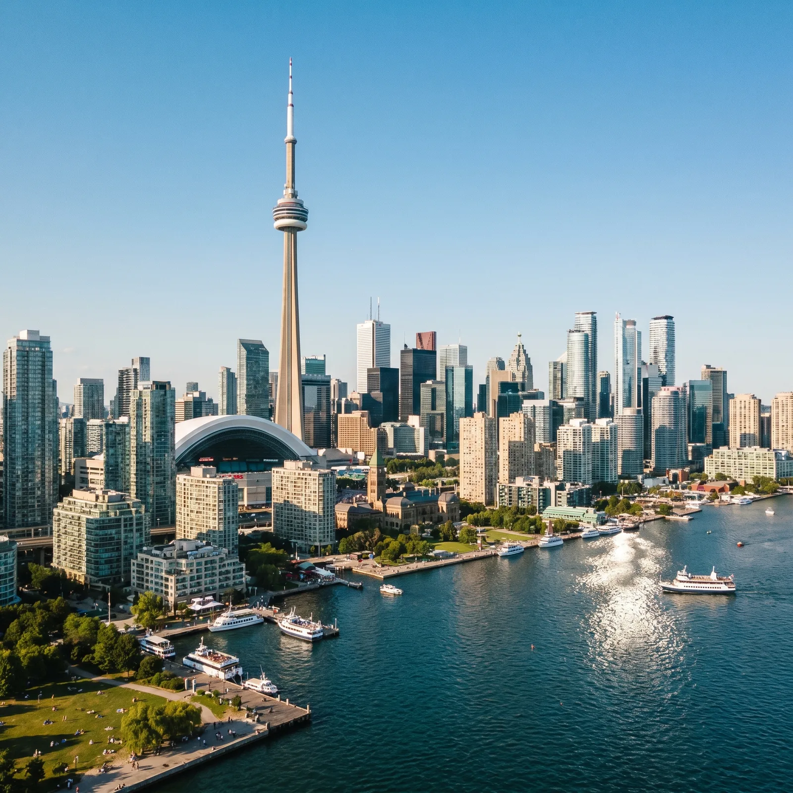 Daytime Toronto waterfront skyline with the CN Tower