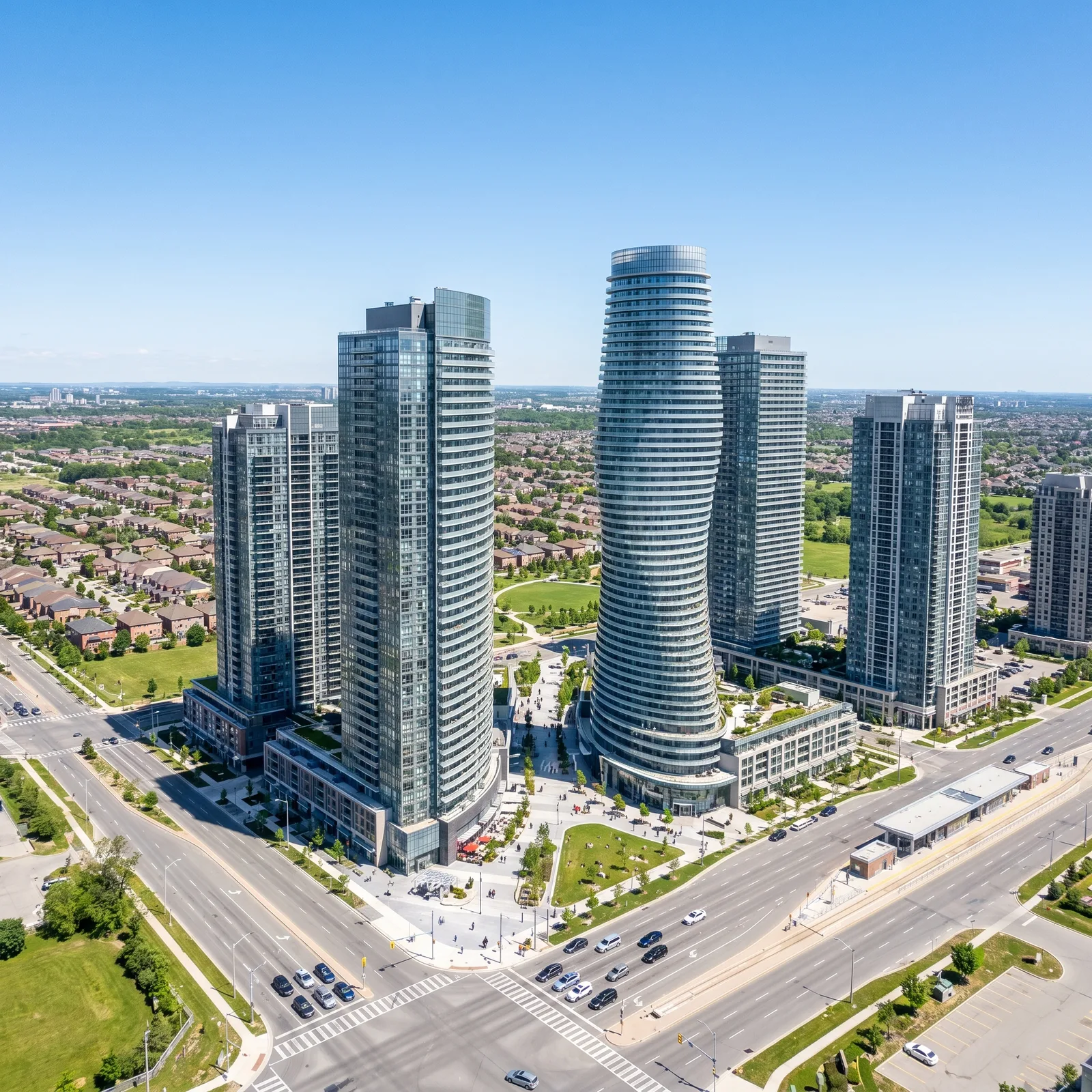Vaughan Metropolitan Centre street with transit and pedestrians